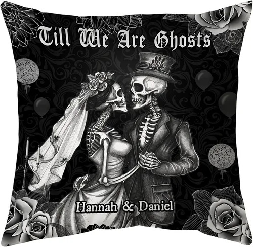 Vista 9 de Hyturtle Almohada gótica personalizada para parejas (inserto incluido) – Decoración espeluznante para Halloween y aniversario de boda – Regalos