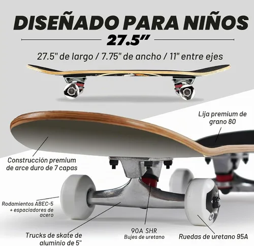 Vista 4 de Magneto Complete Skateboard 6-Layer Canadian Maple Double Kick Concave Deck Beginners, and Teens Astronaut