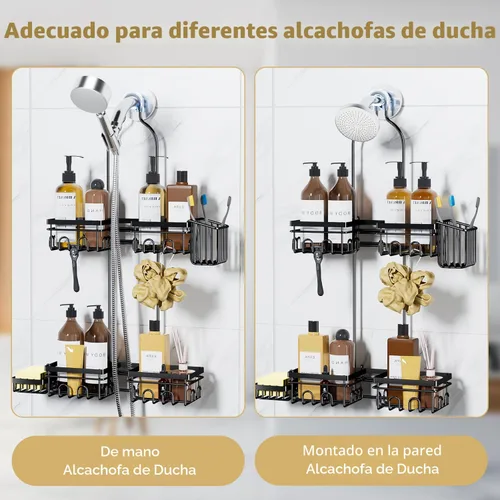Vista 3 de KEGII Organizador de ducha colgante para cabezales de ducha de mano, organizador de ducha colgante a prueba de óxido con jabonera, soporte