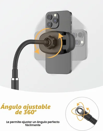 Vista 4 de Soporte para teléfono celular, altura y ángulo ajustables, soporte de cuello de cisne para escritorio con brazo flexible, soporte universal