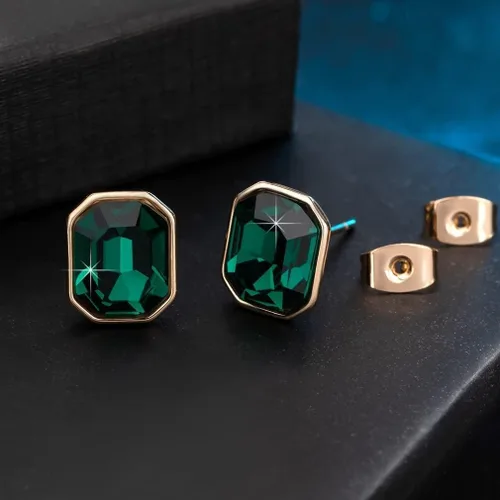 Vista 3 de Aretes de tuerca octágono de cristal austriaco para mujer, joyería hipoalergénica de plata de ley 925