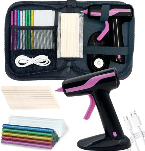 Vista 7 de Pistola de pegamento caliente inalámbrica, pistola de pegamento termofusible recargable de 2 Ah, batería incorporada, apagado inteligente, kit