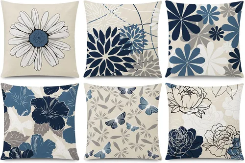 Vista 27 de COMMINY Juego de 6 fundas de almohada decorativas de 16 x 16 pulgadas / 16.0 x 16.0 in., diseño de margaritas y margaritas para sofá, moderna funda