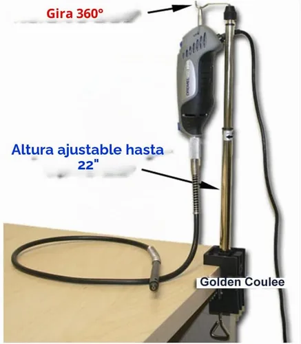 Vista 3 de TEMO Soporte ajustable con abrazadera y percha para herramientas giratorias Dremel Foredom y otras herramientas rotativas