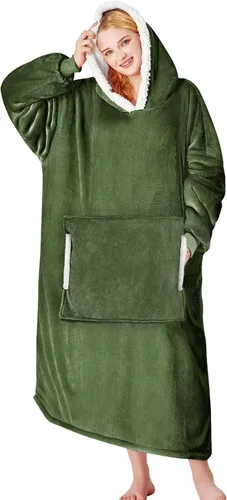 Vista 33 de yescool - Cobija con capucha, sudadera de franela de forro polar sherpa para adultos, mujeres y hombres, talla única