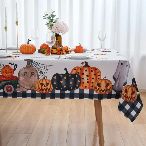 Vista 19 de Mantel Redondo de 60 Pulgadas Rojo Marrón a Cuadros de Cosecha - Mantel de Poliéster de Invierno a Cuadros Gingham de Navidad Cubierta de Mesa