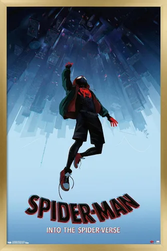 Vista 18 de Trends International Spider-Man de Marvel póster Into The Spider-Verse-Falling de 14.72 x 22.37 pulgadas, versión enmarcada en madera reutilizada