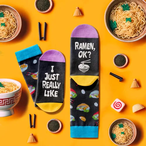 Vista 2 de HAPPYPOP Regalos divertidos para él, su mamá, papá, regalos de ramen, regalos de taco de hamburguesas, calcetines de tacos de hamburguesa de ramen