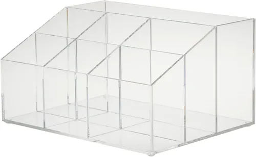 Vista 7 de Bright Creations Organizador de escritorio acrílico con 7 compartimentos, transparente, 8.7 x 6.5 x 4.52 pulgadas, organizador de escritorio de 7