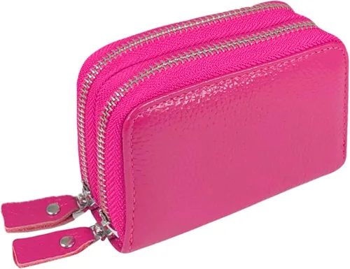 Vista 55 de Cartera de cuero para mujer, con doble tarjeta, tarjetero con cremallera, múltiples compartimentos, bloqueo RFID C-W-1, Rosado, Talla única