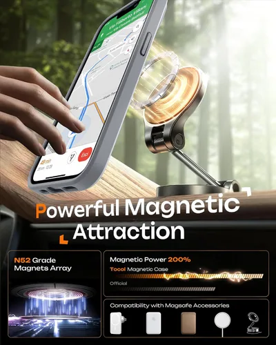 Vista 674 de TOCOL Funda magnética 3 en 1 para iPhone 15 Pro, mejorada [protección completa de cámara] con 2 protectores de pantalla, compatible con MagSafe Gris