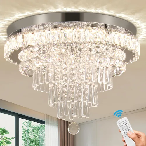 Vista 7 de CLAIRDAI Lámpara de araña moderna de cristal redonda LED, luminarias de luz de techo de cristal, lámpara de araña de montaje empotrado, lámpara