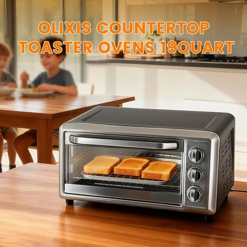 Vista 7 de OLIXIS Hornos tostadores para encimera de 19 cuartos de galón, horneado, tostado, asador, pizza y caliente, 1300 W, temporizador de 30 minutos