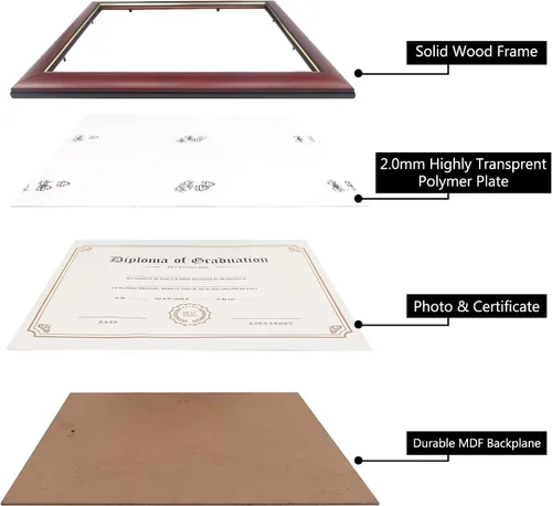 Vista 3 de GraduatePro Marco de diploma de certificado de 8.5 x 11, madera maciza y acrílico con protección UV, acabado cereza con ribete dorado