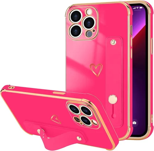Vista 51 de LLZ.COQUE Funda compatible con iPhone 12 para mujeres y niñas, parachoques chapado de lujo con bonito diseño de corazón de amor, soporte de correa