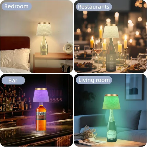 Vista 9 de Lámpara inalámbrica para botella cubierta de lino, lámparas de botella de vino con luces RGBW táctiles regulables para botellas, 4000 mAh