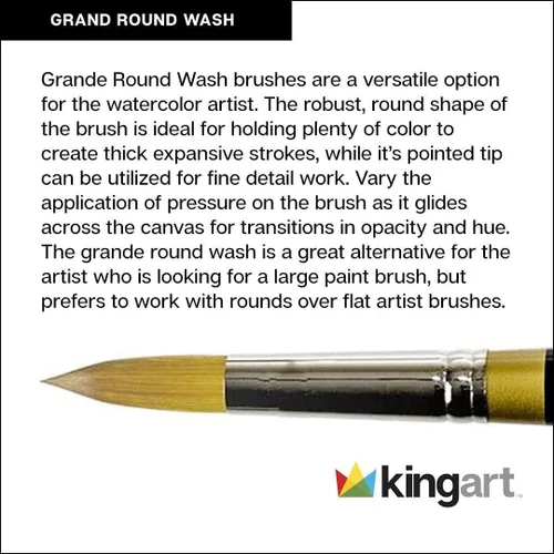 Vista 4 de KINGART Premium Original Gold 9700-26 Grande Round WASH Series - Cepillo para artista, pelo sintético Golden Taklon, mango corto, acuarela, pintura