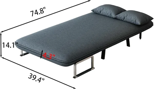 Vista 7 de BOJATU - Silla convertible de 39.4 pulgadas, sofá cama de tres pliegues con respaldo ajustable, diván de ocio con marco de acero resistente