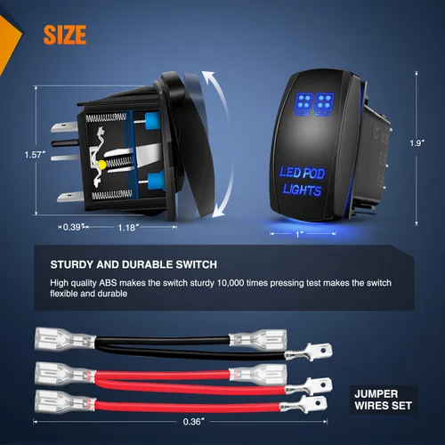 Vista 2 de Nilight Interruptor basculante de luces LED POD, interruptor de barra de luz LED, interruptor de encendido/apagado láser de 5 pines, interruptor