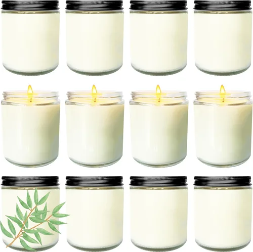 Vista 10 de 12 velas de soja de 6 onzas, juego de velas aromáticas a granel con aroma a rosa, velas de aromaterapia, velas perfumadas para aliviar el estrés
