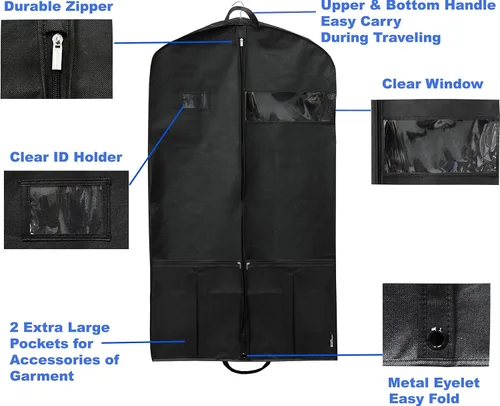 Vista 4 de Simple Houseware - Bolsa resistente para ropa de 43 pulgadas con bolsillo para vestidos abrigos