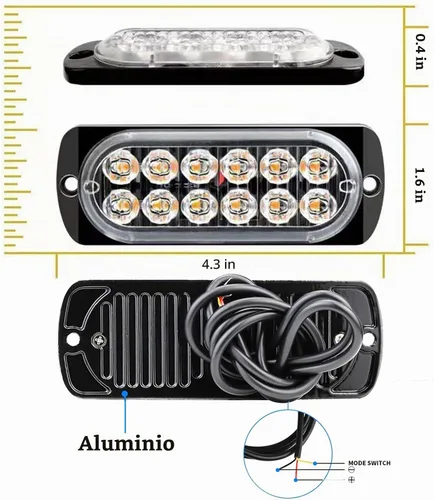 Vista 2 de 20 luces estroboscópicas LED de aluminio, 12 LED por luz, 18 modos de flash y constantes, luces de advertencia de doble color ámbar/blanco
