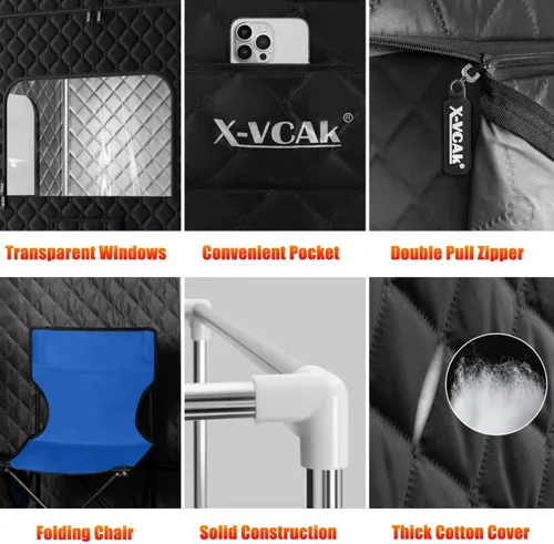 Vista 3 de X-Vcak Sauna para 2 personas, sauna portátil con 5 capas impermeables, tienda de campaña de sauna de vapor portátil con 2 vapores, 2 sillas