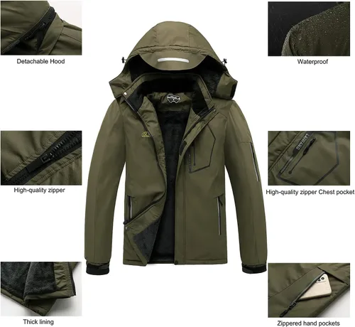 Vista 5 de Chaqueta impermeable de esquí de montaña para hombre, resistente al viento, abrigo cálido con capucha para invierno