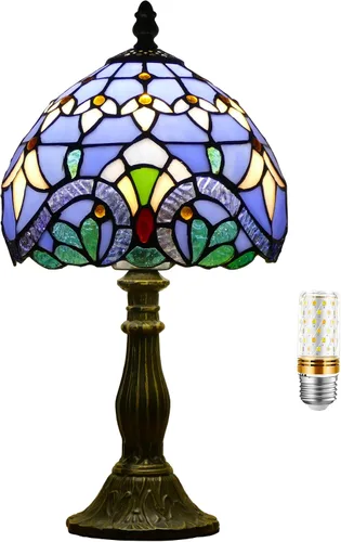 Vista 9 de Pequeña lámpara Tiffany Mini lámpara de mesa de vitral, lámpara de acento de mesita de noche, memoria, condolencias de 8 x 14.5 pulgadas