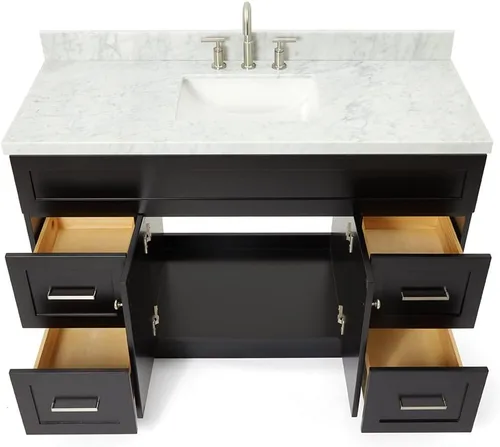 Vista 10 de ARIEL Hamlet - Mueble de baño de 54 pulgadas con fregadero, madera maciza, encimera de mármol italiano de Carrara de 1.5 pulgadas, fregadero