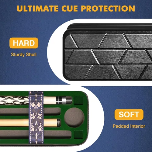 Vista 3 de Estuche para Taco de Billar, Funda Rígida para Taco de Billar 4x4 con 10 Ranuras Acolchadas, Bolsa de Billar Resistente con Mango de Cuero Suave