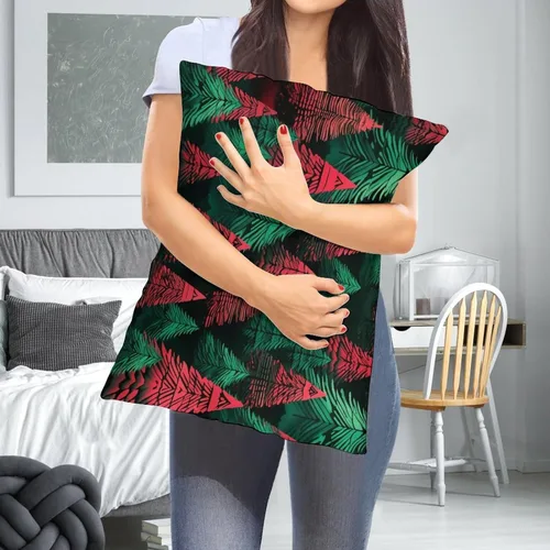 Vista 5 de Protector de almohada de árboles de pino de Navidad rojo y verde de 12 x 20 pulgadas, funda de cojín de vacaciones de invierno, funda de almohada