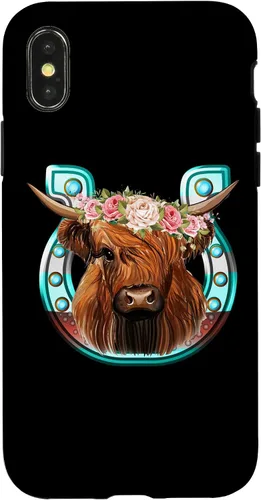 Vista 5 de Floral Highland Cow Heifer Horseshoe Western Country Case for iPhone 16