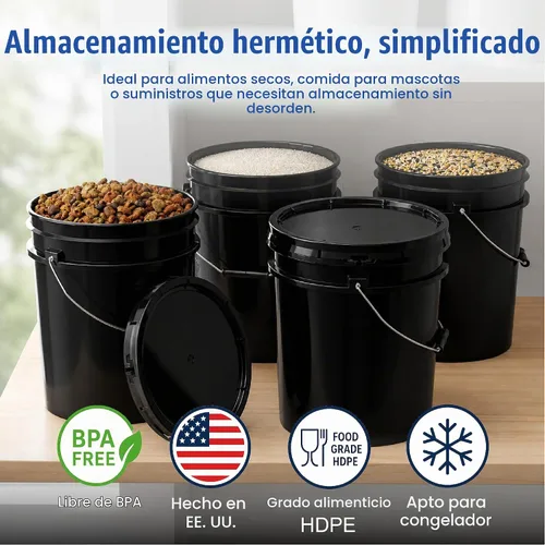 Vista 2 de ePackageSupply Cubo de 5 Galones con Tapa Hermética Fabricado en EE. UU. Grado Alimenticio Plástico Premium HPDE Resistente Cubo Multiusos