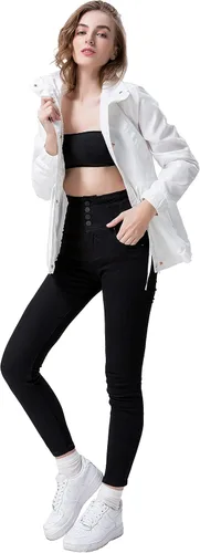 Vista 5 de Hujoin Chaqueta bomber ligera para mujer, con cuello alto, cordón y bolsillos