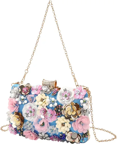 Vista 2 de LETODE Bolso de mano de flores para mujer, bolso de fiesta formal, bolso de hombro con correa de cadena