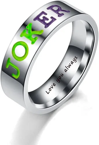 Vista 2 de Anillos personalizados a juego de Harley y The Joker para parejas, juego de promesa con 2 anillos de compromiso de boda personalizados de acero