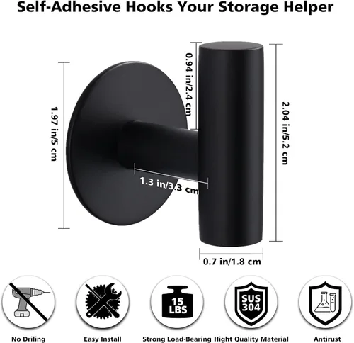 Vista 3 de Bntuk Ganchos adhesivos resistentes para pared, de acero inoxidable, impermeables, para colgar en la pared, ganchos para colgar toallas de baño