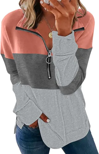 Vista 33 de KINGFEN Sudadera de manga larga con cremallera de un cuarto para mujer