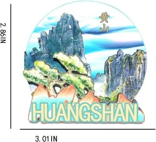 Vista 3 de China Huangshan - Imán para nevera de madera, 3D, monumentos de viaje, coleccionables, recuerdos, decoración hecha a mano, -147