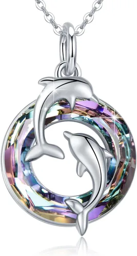 Vista 9 de Collar de Delfín 925 Plata de Ley Regalos para el Día de la Madre Cadenas de Collar para Mujer Collar de delfín de cristal azul