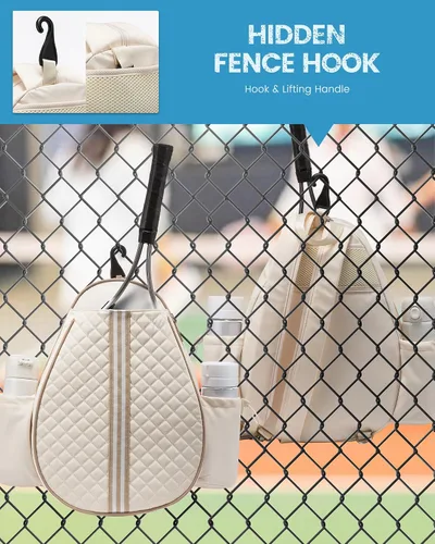 Vista 8 de Mochila de tenis Sucipi, mochila de tenis acolchada con bandolera cruzada, bolsas para raquetas de tenis resistentes al agua para mujeres y hombres