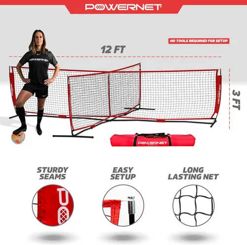 Vista 3 de PowerNet Red de tenis de fútbol de 4 vías, divertido equipo de juego y entrenamiento, juega en el parque o la playa, 2 tamaños