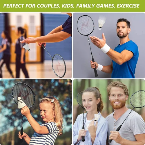 Vista 4 de Nalax Juego de bádminton para 2 jugadores, raqueta de bádminton de fibra de carbono con 3 volantes y 1 bolsa de transporte, juegos de bádminton