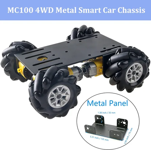 Vista 3 de MC100 4WD Mecanum Wheel Chasis de coche con motor TT, kit de coche inteligente de control remoto con rueda omnidireccional de 2.362 in para Negro