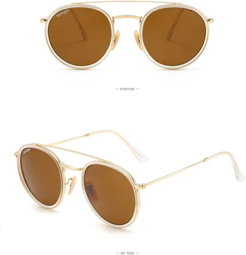 Vista 5 de CONRAD RONTGEN - Lentes de sol redondos retro para mujeres y hombres, doble puente con protección UV400