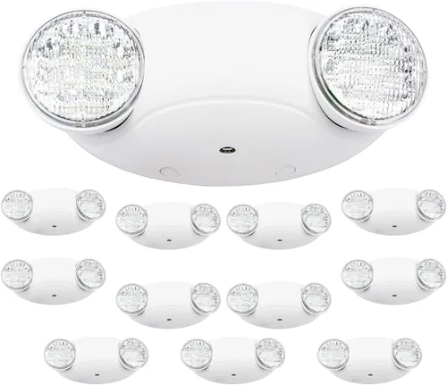 Vista 11 de Accesorios de iluminación LED de emergencia con 2 cabezales LED de ojo de insectos y baterías de respaldo, luz de salida estándar de EE. UU.