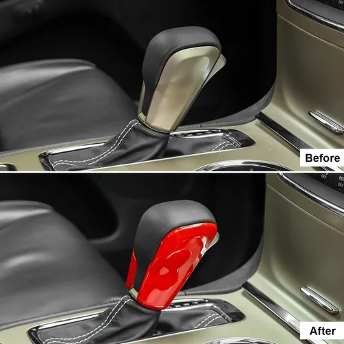 Vista 2 de CheroCar Pomo de palanca de cambios de grano para Jeep Grand Cherokee 2017-2020, accesorios interiores (rojo)