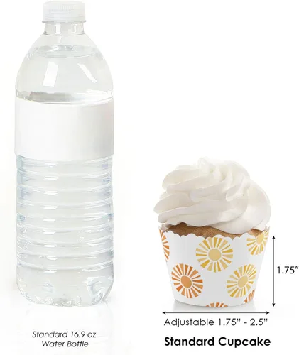 Vista 3 de Big Dot of Happiness Envolturas retro para cupcakes para fiesta de sol, Here Comes The Son Boho Baby Shower Temático Decoración Favores – Juego de 12
