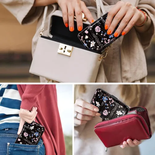 Vista 6 de Coco Rossi Mini tarjetero para mujeres u hombres, bloqueo RFID, funda rígida para tarjetas de identificación, cartera de viaje